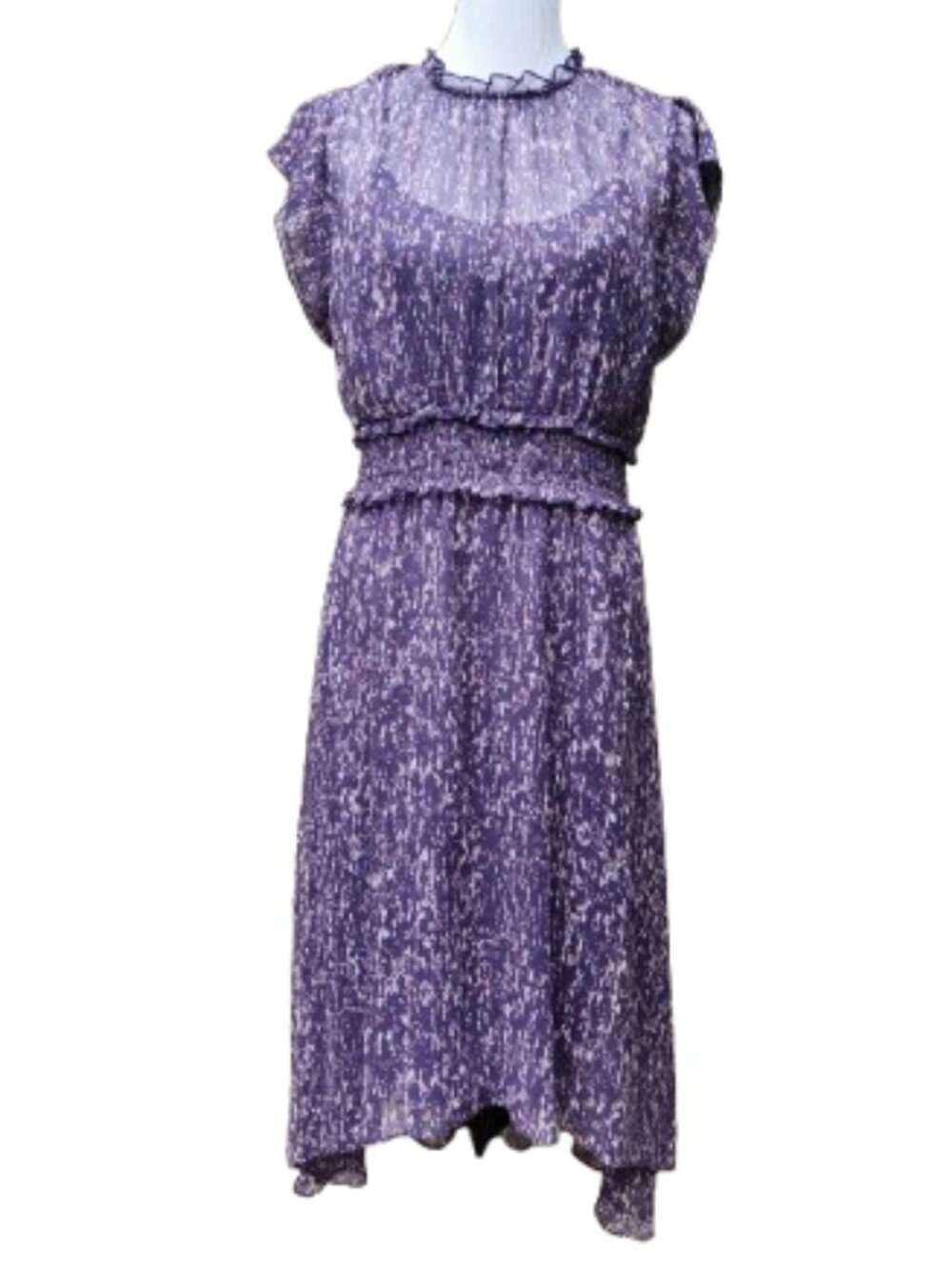 Simply Vera Vera Wang Hi-Lo Mockneck Chiffon Dress Purple Abstract Print